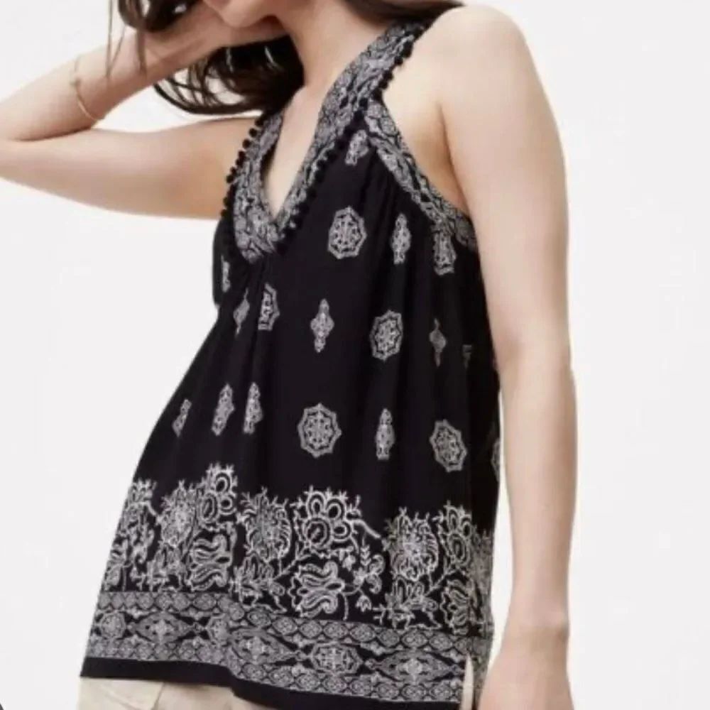 Loft black printed Pom trim tank size m